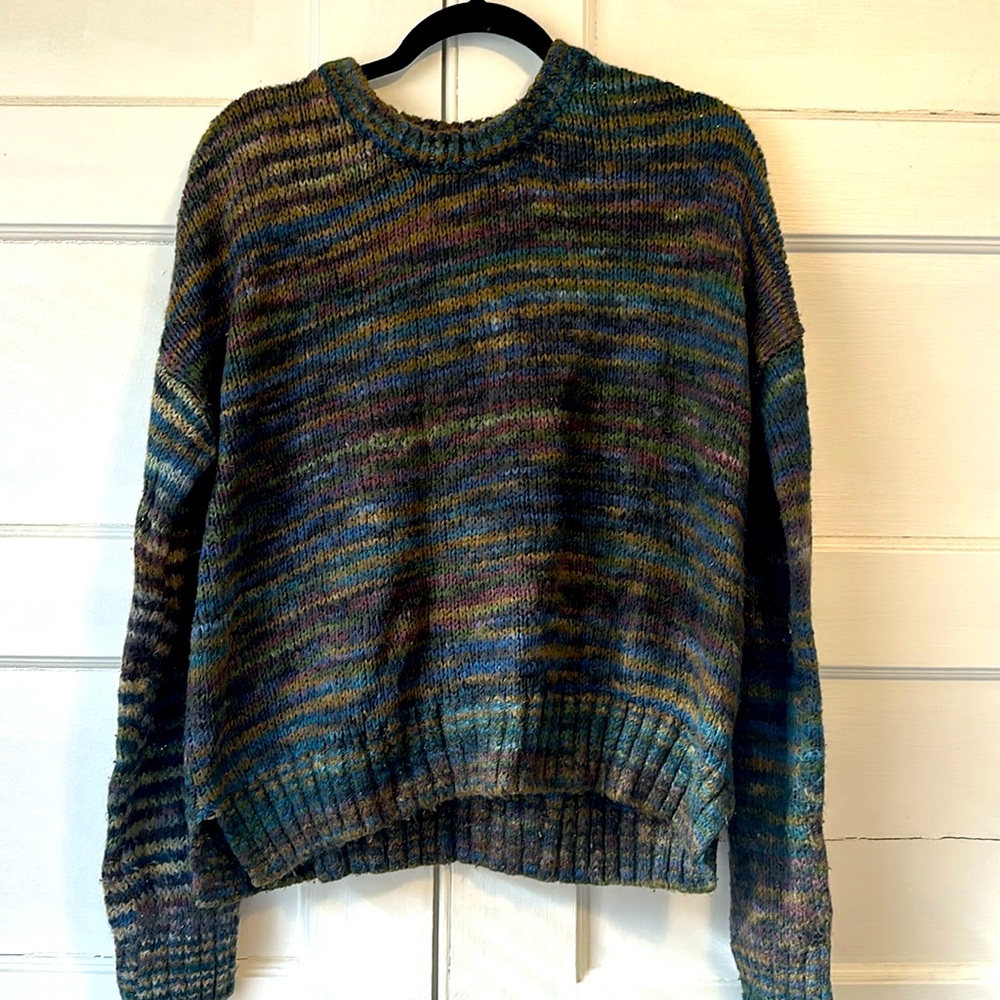 Teal and purple knit sweater
